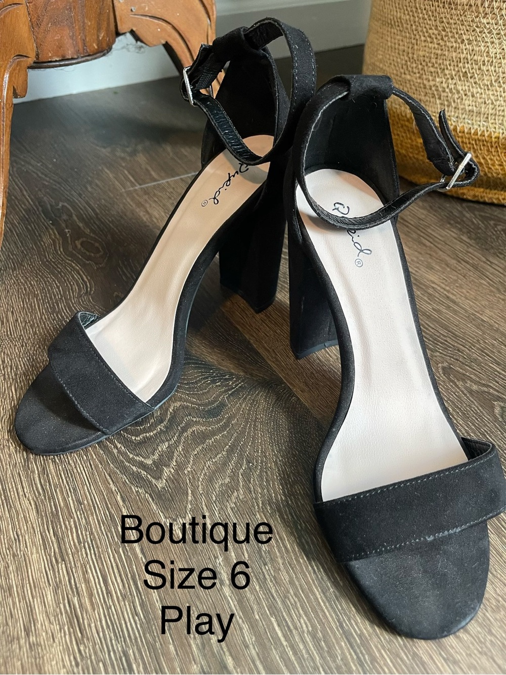 Black Ankle-Strap Block Heel Sandals - Size 6